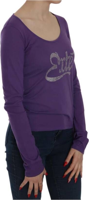 D.Exterior Purple Crystal Embellished Long Sleeve Casual Top Paars Dames