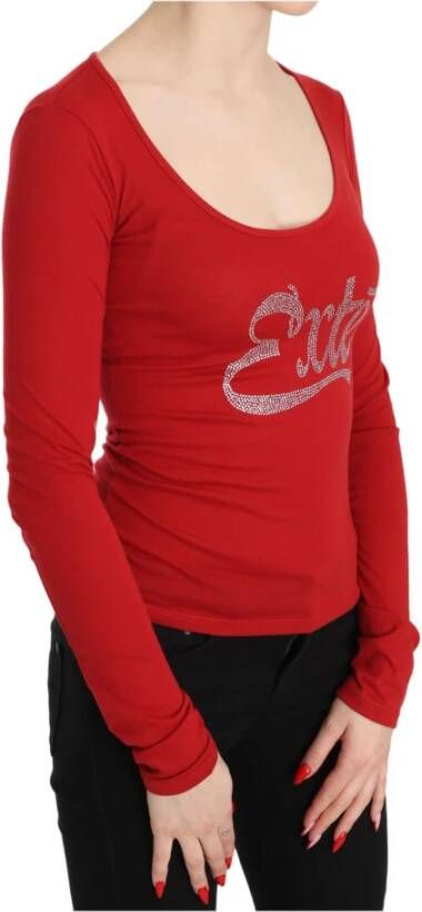 D.Exterior Red Exte Crystal Embellished Long Sleeve Top Blouse Rood Dames