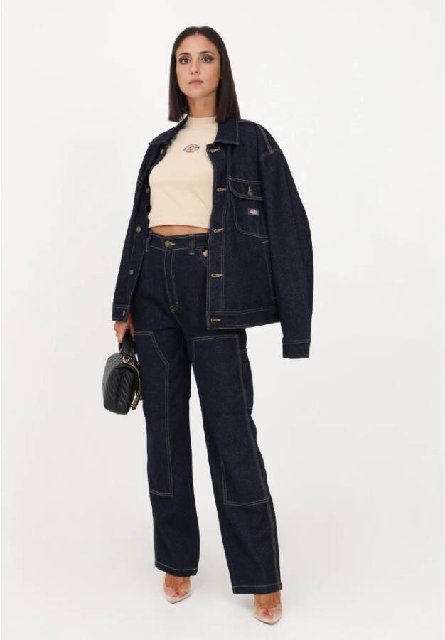 Dickies Donkere Denim Cargo Jeans met Wijde Pijpen Blauw Dames