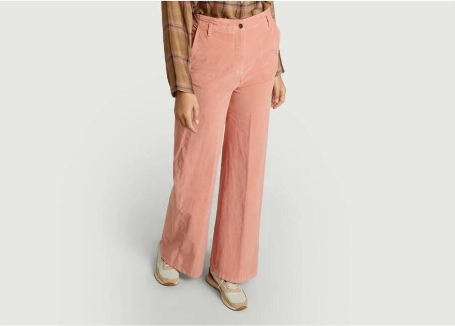 Diega Roze Katoenen Rechte Broek met Italiaanse Zakken Roze Dames