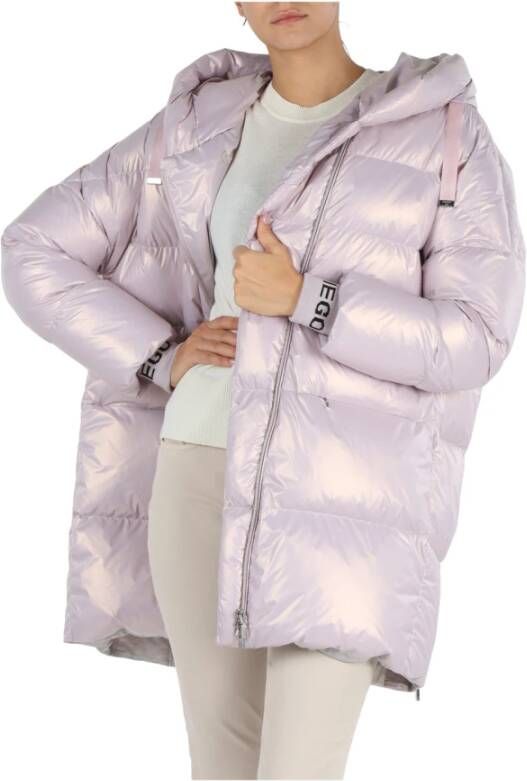 Diego M Oversized Gewatteerde Pufferjas met Logo Borduursel Pink Dames