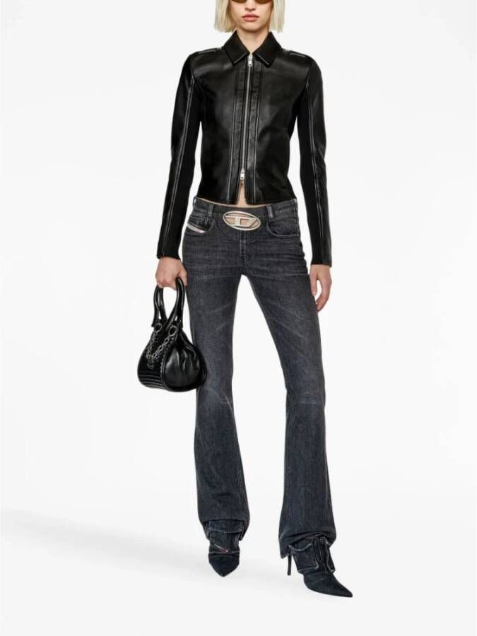 Diesel Flared zwarte jeans met Oval D metalen gesp details Zwart Dames