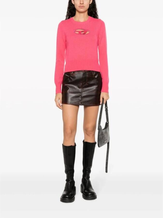 Diesel Fuchsia Crewneck Sweater met Uitgesneden Borst Roze Dames