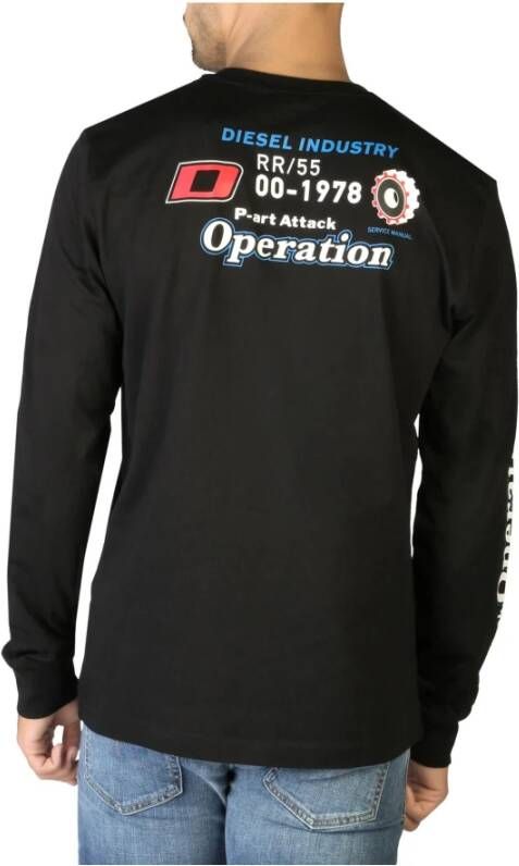 Diesel Slim-fit T-shirt met Lange Mouwen en Logo Applicaties Zwart Heren