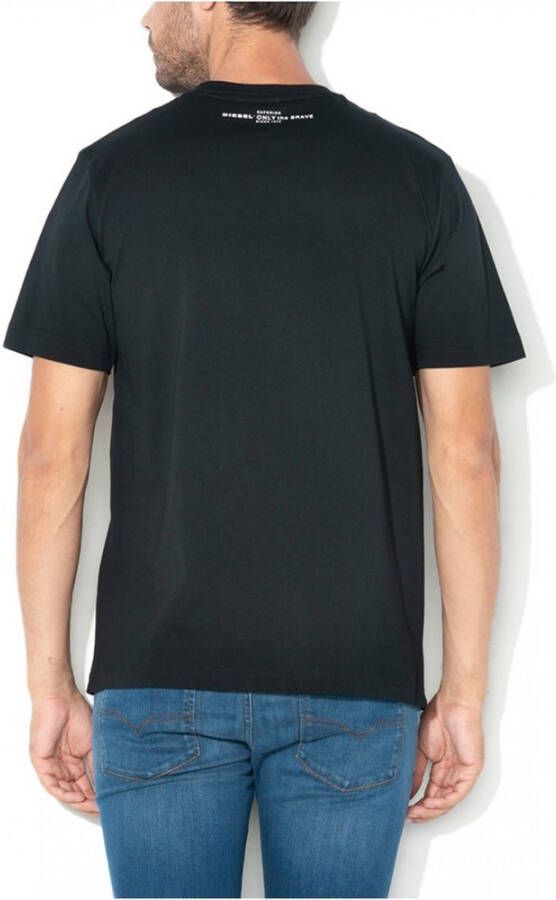Diesel Zwarte Katoenen T-Shirt met Bericht Zwart Heren