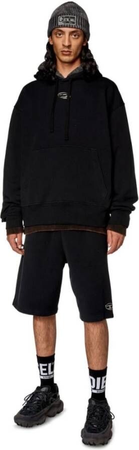 Diesel Zwarte katoenen hoodie met reliëf logo Zwart Heren