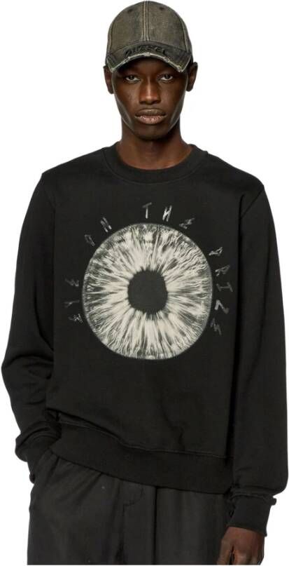 Diesel Zwarte sweatshirt met grafische oogprint en slogan Zwart Heren