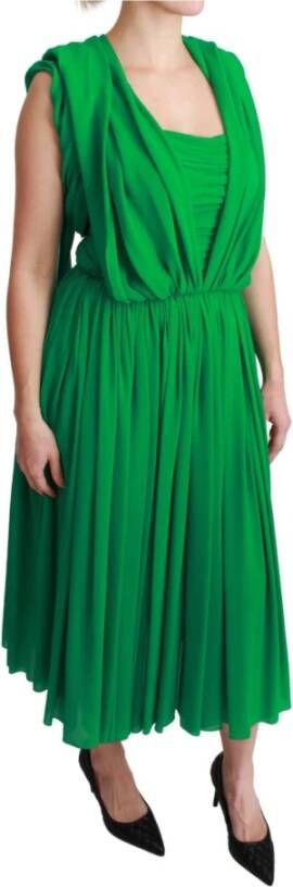 Dolce & Gabbana 100% Silk Green Sleeveless Pleated Maxi Dress Groen Dames