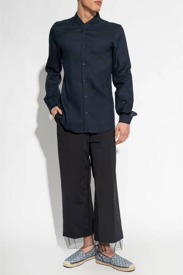 Dolce & Gabbana Linen shirt with standing collar Blauw Heren