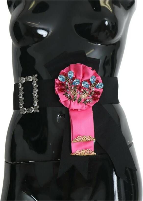 Dolce & Gabbana Barok Kristallen Taille Riem met Bloemenbroches Zwart Dames