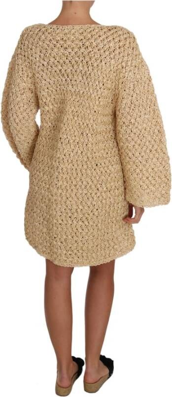 Dolce & Gabbana Beige Cardigan Crochet Knitted Raffia Sweater Beige Dames