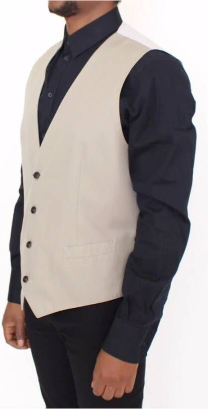 Dolce & Gabbana Beige Cotton Silk Blend Dress Vest Blazer Beige Heren