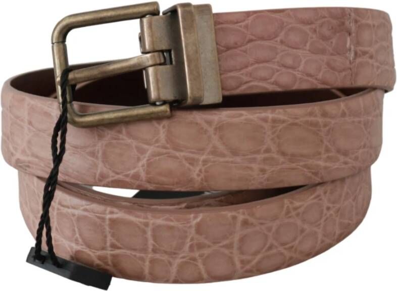 Dolce & Gabbana Beige Exotic Skin Gold Buckle Leather Belt Beige Unisex