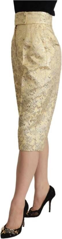 Dolce & Gabbana Beige Floral Brocade High Waist Trouser Cropped Pants Beige Dames
