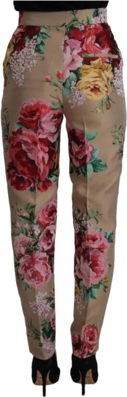 Dolce & Gabbana Beige Floral Dress Formal High Waist Pants Beige Dames
