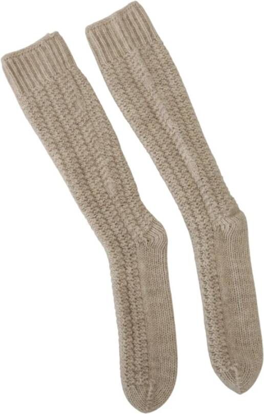 Dolce & Gabbana Beige Gebreide Over de Kuit Sokken Beige Dames