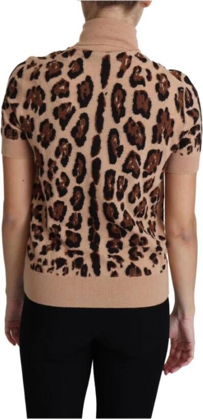 Dolce & Gabbana Beige Leopard Print Virgin Wool Turtleneck Top Beige Dames