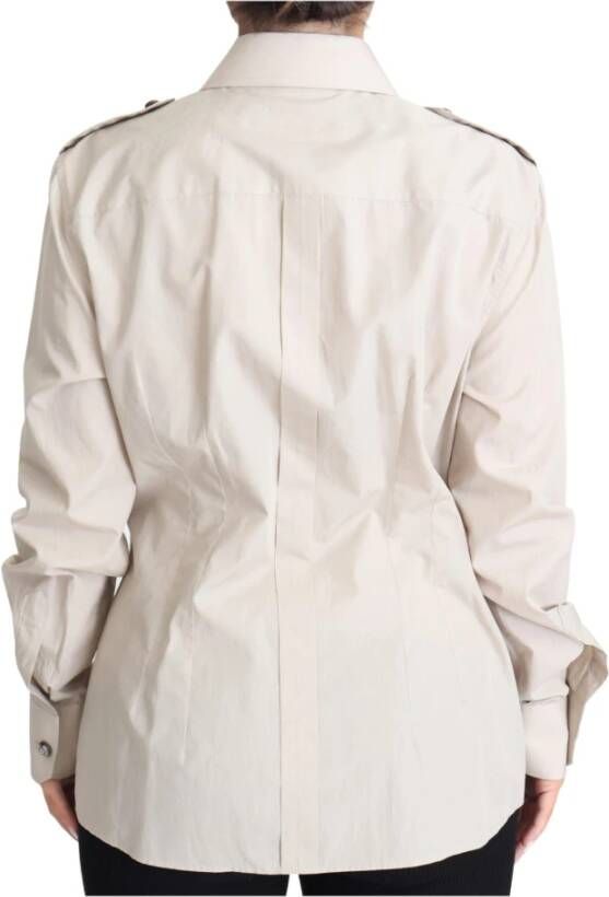 Dolce & Gabbana Beige Poplin Safari Fitted Pocket Shirt Top Beige Dames
