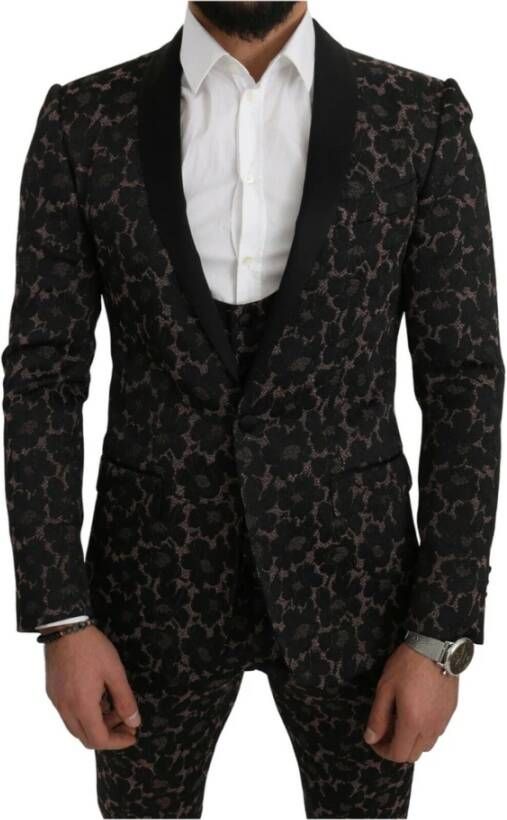 Dolce & Gabbana Betoverend Bloemenpatroon Slim Fit Pak Zwart Heren
