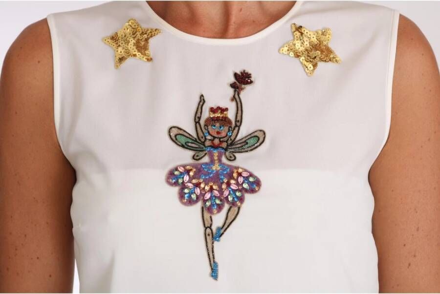 Dolce & Gabbana Betoverende Kristallen Pailletten Feeën Top White Dames