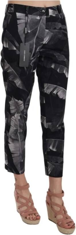 Dolce & Gabbana Black Banana Leaf Print Skinny Capri Pants Zwart Dames