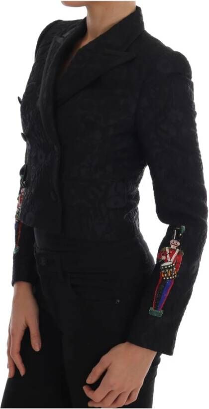 Dolce & Gabbana Black Brocade Blazerjas Jacket Zwart Dames
