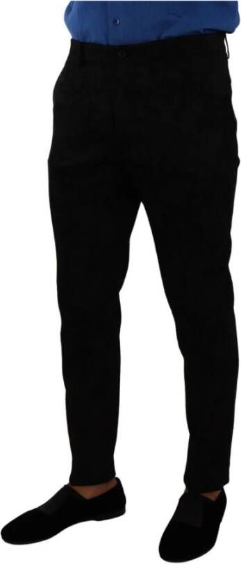 Dolce & Gabbana Black Brocade Skinny Formal Trouser Dress Pants Zwart Heren