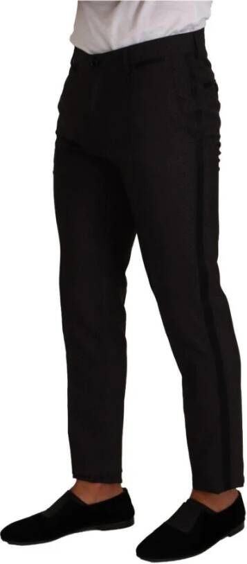 Dolce & Gabbana Black Brown Formal Tuxedo Dress Pants Zwart Heren