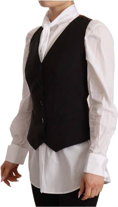Dolce & Gabbana Black Button Down Sleeveless Vest Polyester Top Zwart Dames
