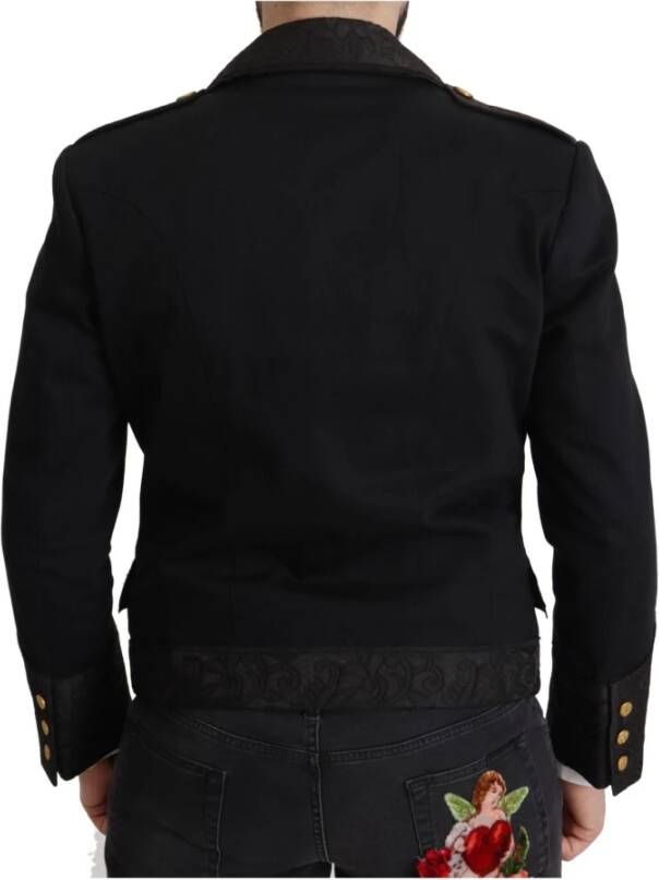 Dolce & Gabbana Black Button Embellished Cotton Blend Jacket Zwart Heren