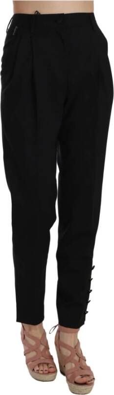Dolce & Gabbana Black Button Pleated Tapered Trouser Pants Zwart Dames