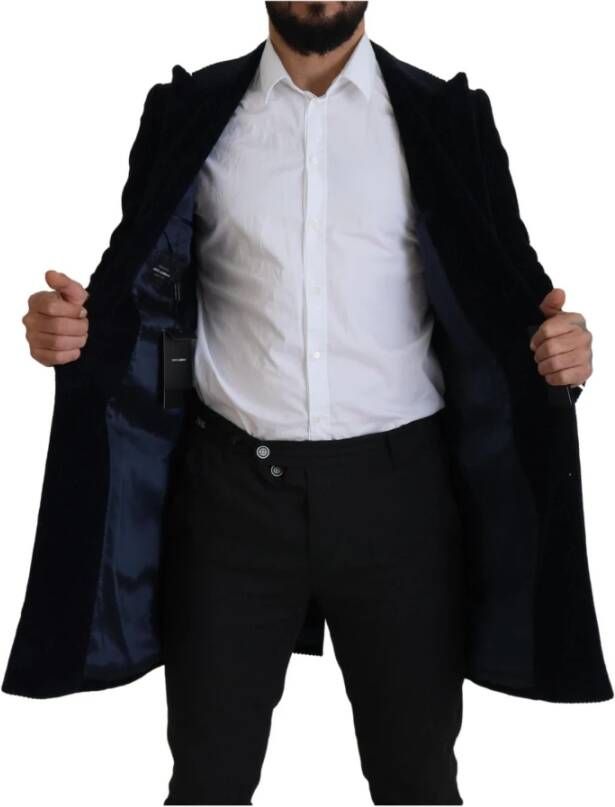 Dolce & Gabbana Black Cotton Cardigan Long Coat Men Jacket Zwart Heren