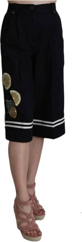 Dolce & Gabbana Black Cotton Cropped Embellished Pants Zwart Dames