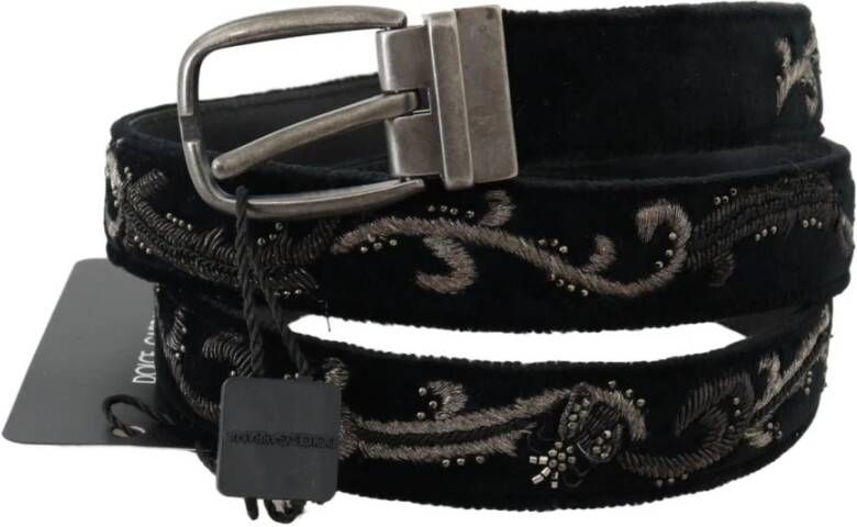 Dolce & Gabbana Black Cotton Royal Bee Embroidery Belt Zwart Heren