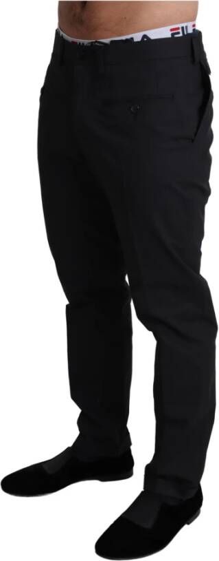 Dolce & Gabbana Black Cotton Stretch Dress Formal Trouser Pants Zwart Heren