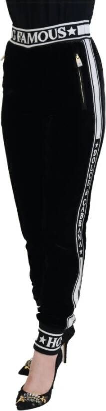 Dolce & Gabbana Black DG Logo Velvet Trouser Pants Zwart Dames