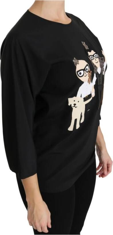 Dolce & Gabbana Black #dgfamily Top T-shirt Silk Blouse Zwart Dames