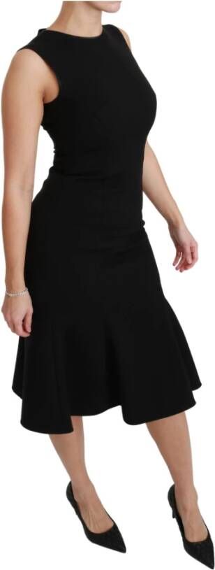Dolce & Gabbana Black Fit Flare Wool Stretch Sheath Dress Zwart Dames