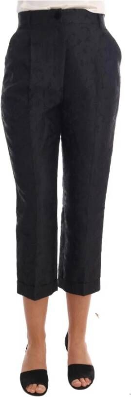 Dolce & Gabbana Black Floral Brocade Capri Pants Zwart Dames