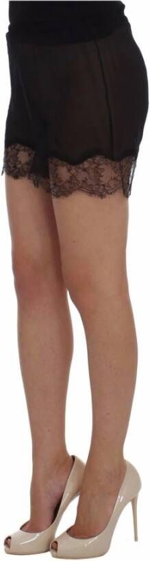 Dolce & Gabbana Floral Lace Silk Sleepwear Shorts Zwart Dames