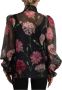 Dolce & Gabbana Black Floral Print Silk Top Shirt Blouse Zwart Dames - Thumbnail 2