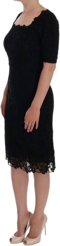 Dolce & Gabbana Black Floral Ricamo Sheath Dress Zwart Dames