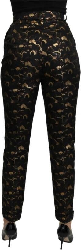 Dolce & Gabbana Black Gold Brocade High Waist Pants Zwart Dames