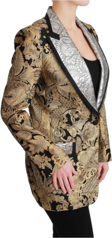Dolce & Gabbana Black Gold Jacquard Blazerjas Jacket Geel Dames