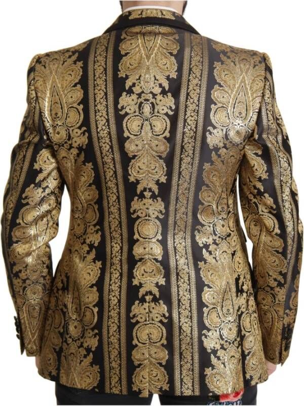 Dolce & Gabbana Black Gold Jacquard Single Breasted Blazer Zwart Heren