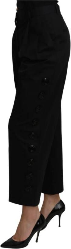 Dolce & Gabbana Black High Waist Cropped Cotton Stretch Pants Zwart Dames