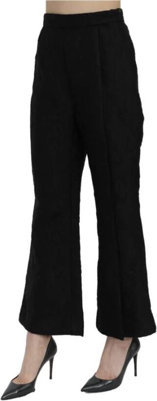 Dolce & Gabbana Black High Waist Flared Cropped Brocade Pants Zwart Dames