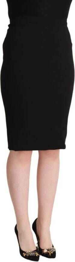 Dolce & Gabbana Black High Waist Knee Length Pencil Cut Skirt Zwart Dames
