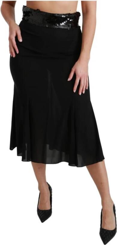 Dolce & Gabbana Black High Waist Mermaid Midi Silk Skirt Zwart Dames