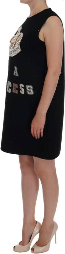 Dolce & Gabbana Black I AM A Princess Crystal Shift Dress Zwart Dames